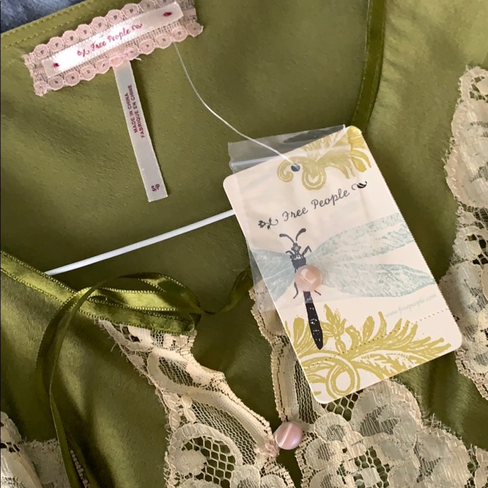 Free People Lace Silk Long Bell Sleeve Top Small - Picture 5 of 6